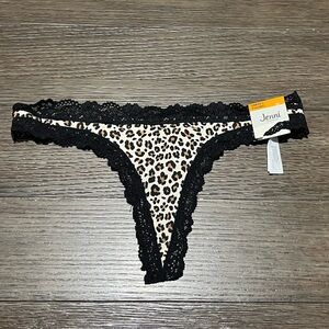 Jenni Animal Print Thong with Black Lace size Small